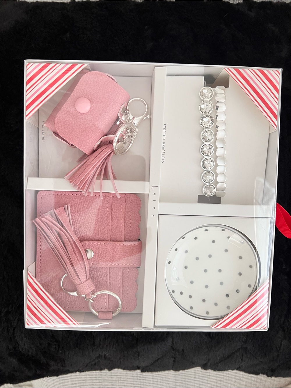 Leith Pink Card Holder, Tassel Keychain & Crystal Bracelet Gift Set